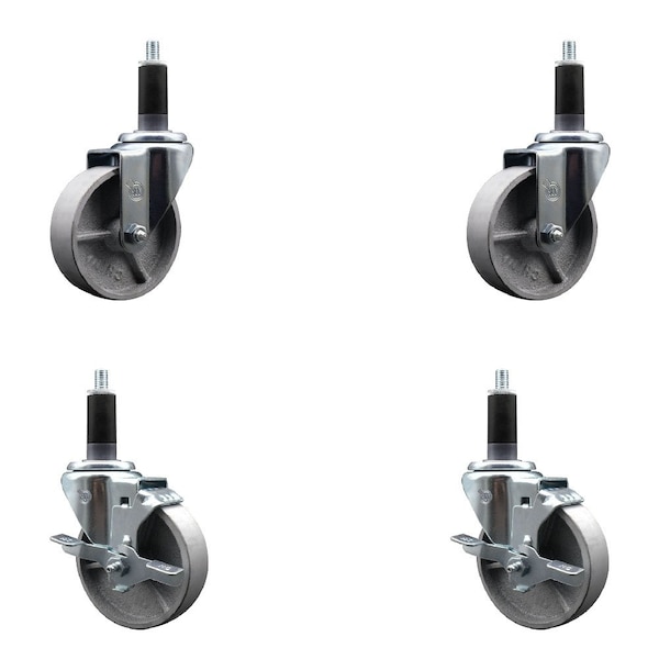 4'' Semi Steel Wheel Swivel 1-1/8'' Expanding Stem Caster Set 2 Brakes, 4PK